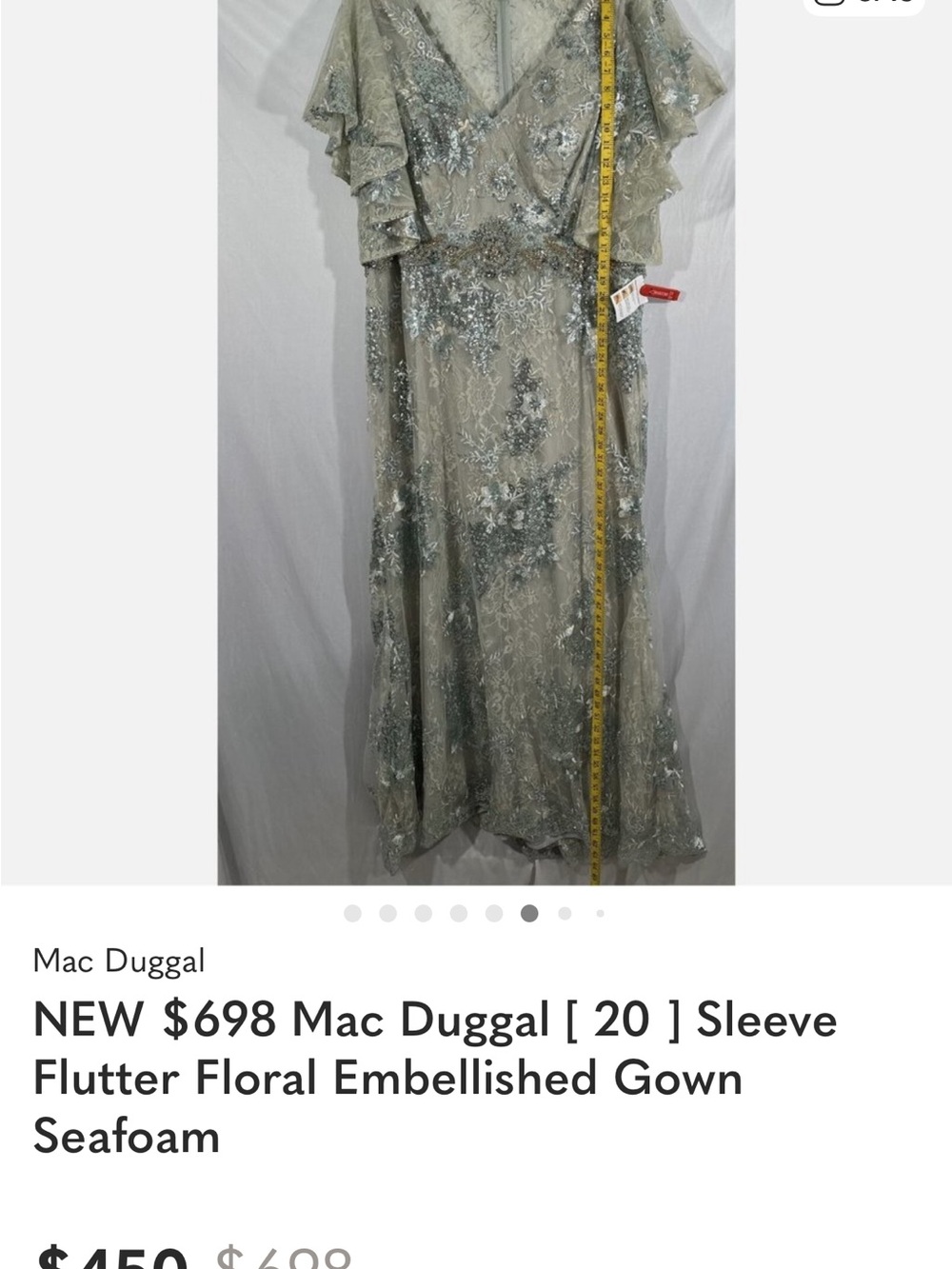 Mac Duggal Seafoam Floral Embellished Flutter-Sleeve Gown - Picture 5 of 13